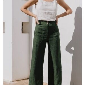 SARAH Fit and Flare notPERFECTLINEN Dark-Grey-Blue Linen Pants Size S/M